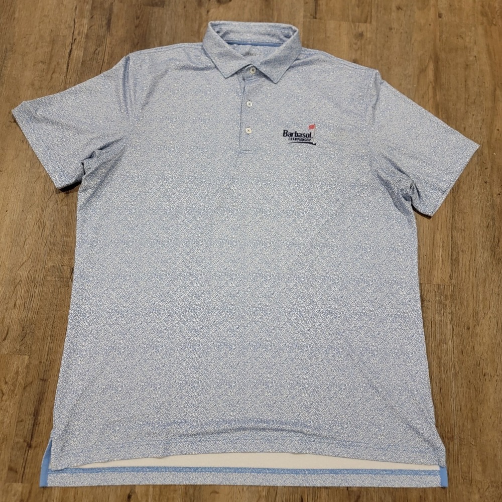 Johnnie-O Barbasol Championship Polo Shirt Mens XL Blue Lenox All Over Print SS - Picture 2 of 7